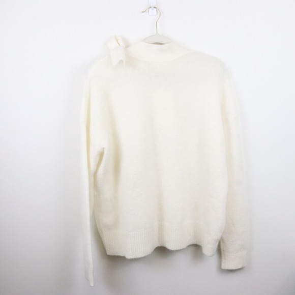 NWT Sezane Zaria Jumper Bow Neck Sweater XL Ecru Mohair Ivory White Pullover - Picture 3 of 10
